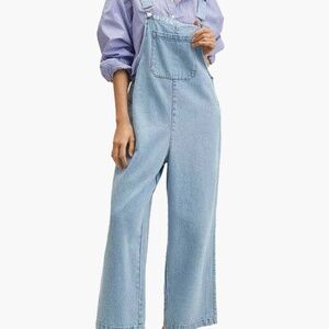 Mango Overalls-Classic straight-leg overall, medium blue denim-XXL (NWT)
